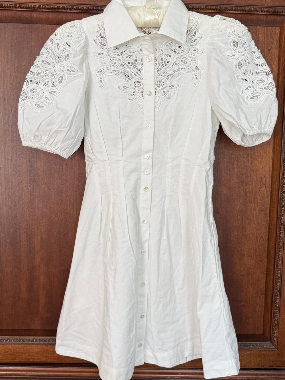 Love the Label- White Embroidered Eyelet-Yoke Puff Sleeve Mini Dress